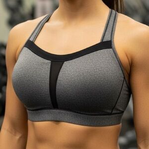 Champion High Support Gray Sports Bra with Black Mesh Detail Size 38DD - NWT